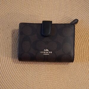 Coach Black and Brown Signature Canvas Wallet